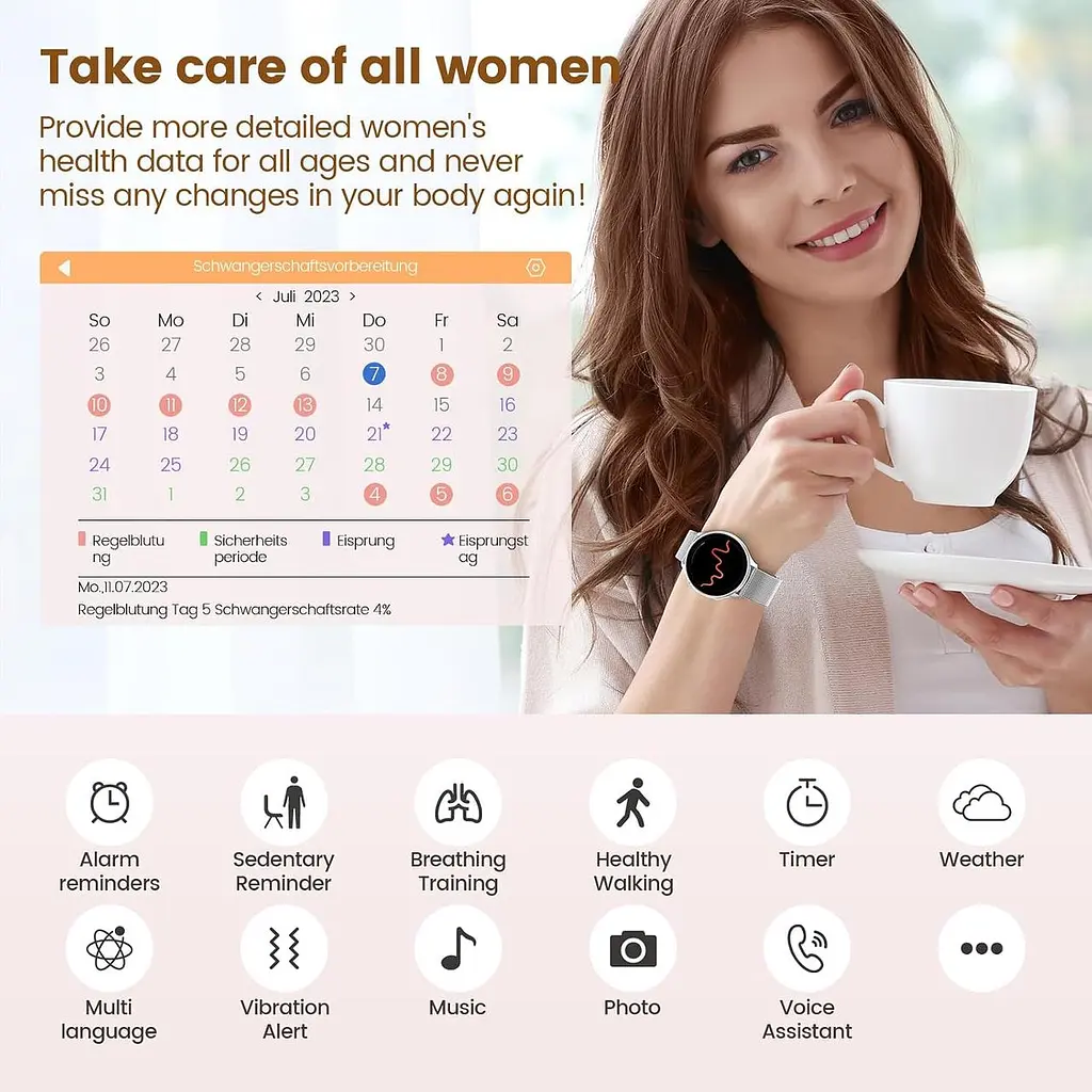 Жіночий смарт-годинник elfofle 1.39" з Bluetooth-дзвінками, 120+ спортивними режимами та IP67 сріблястий - фото 2