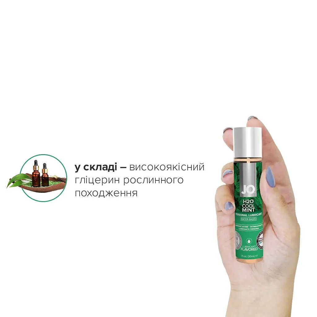 Змазка на водній основі JO H2O — Cool Mint (30 мл) без цукру, рослинний гліцерин - фото 4