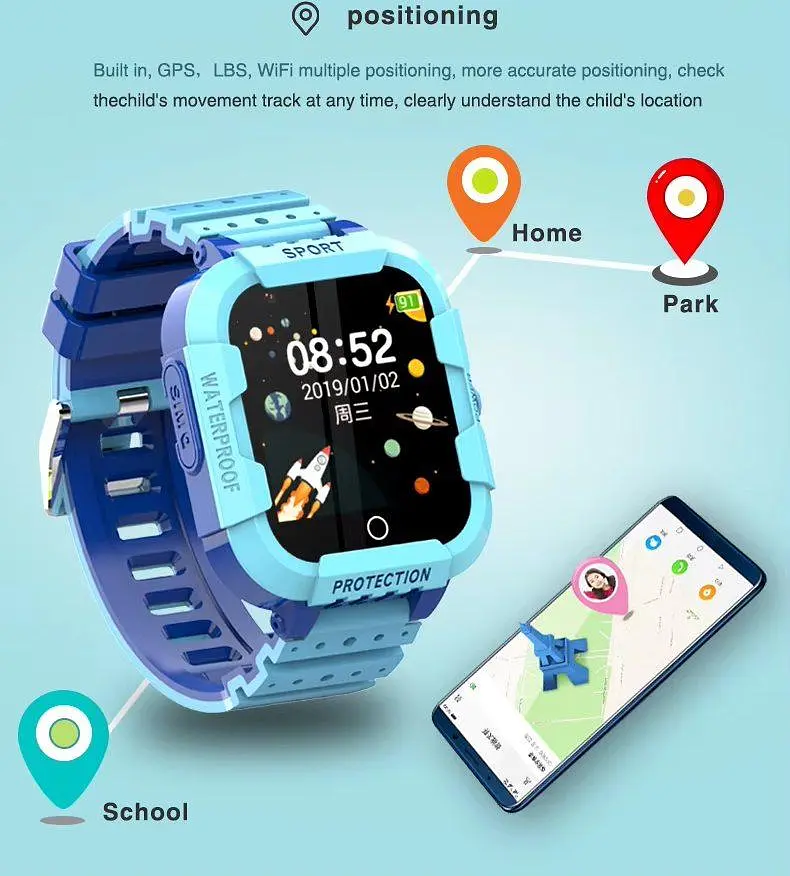 Дитячий смарт годинник з сім картою та GPS Lemfo F43 Годинник телефон для дітей з відеодзвінком, прослуховуванням та кнопкою SOS Синій - фото 6
