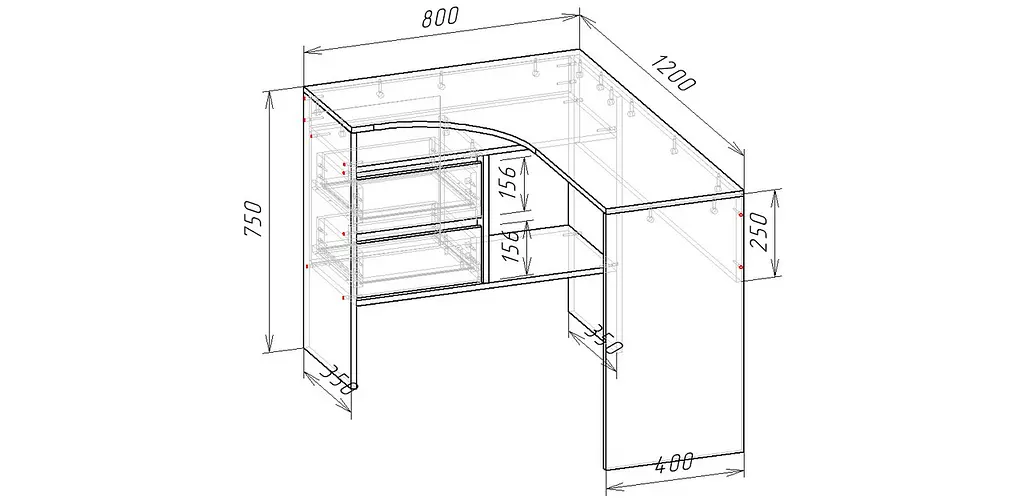 Письмовий Стіл кутовий 750х800х1200 мм Сірий - фото 3