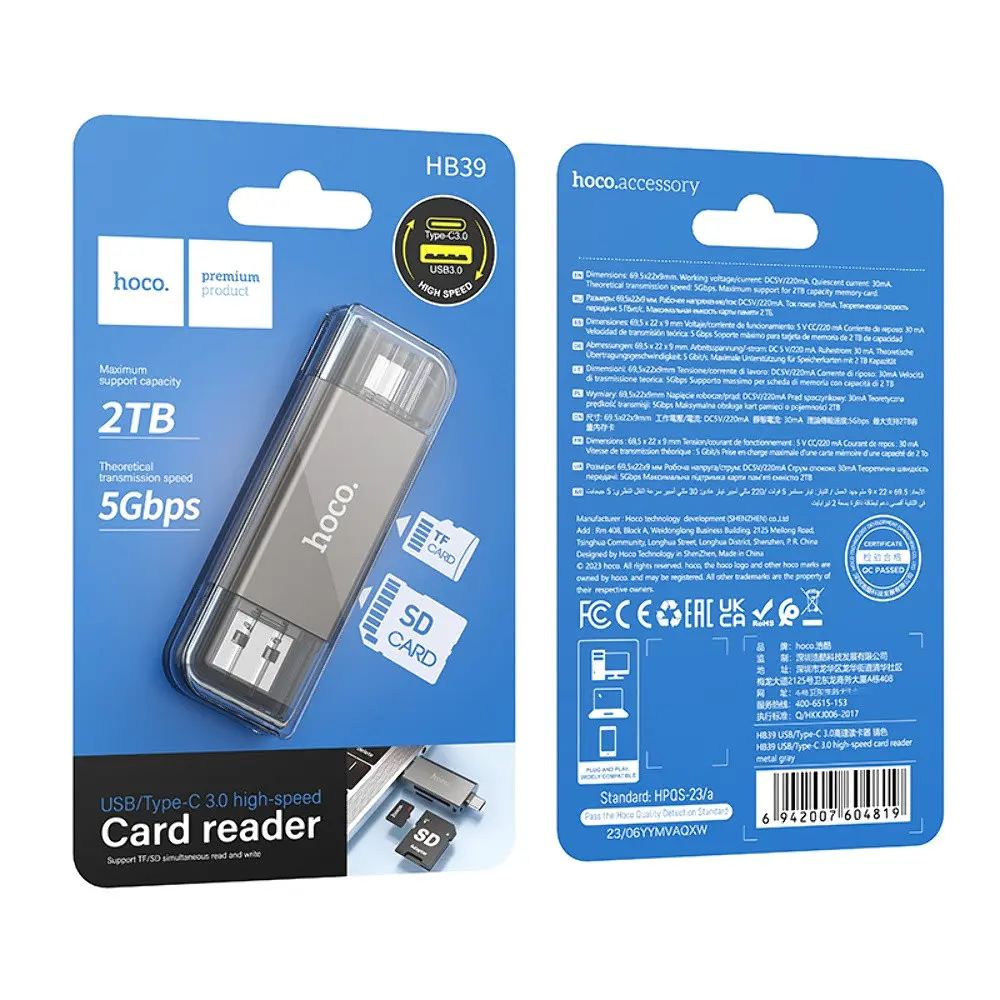 Адаптер перехідник Hoco HB39 USB/Type-C 3.0 сірий - фото 8