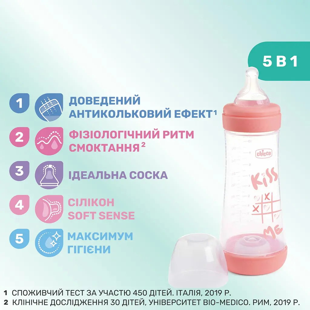 Пляшка для годування Chicco Perfect 5 Love пластикова із силіконовою соскою 300 мл (20235.11.40) - фото 3