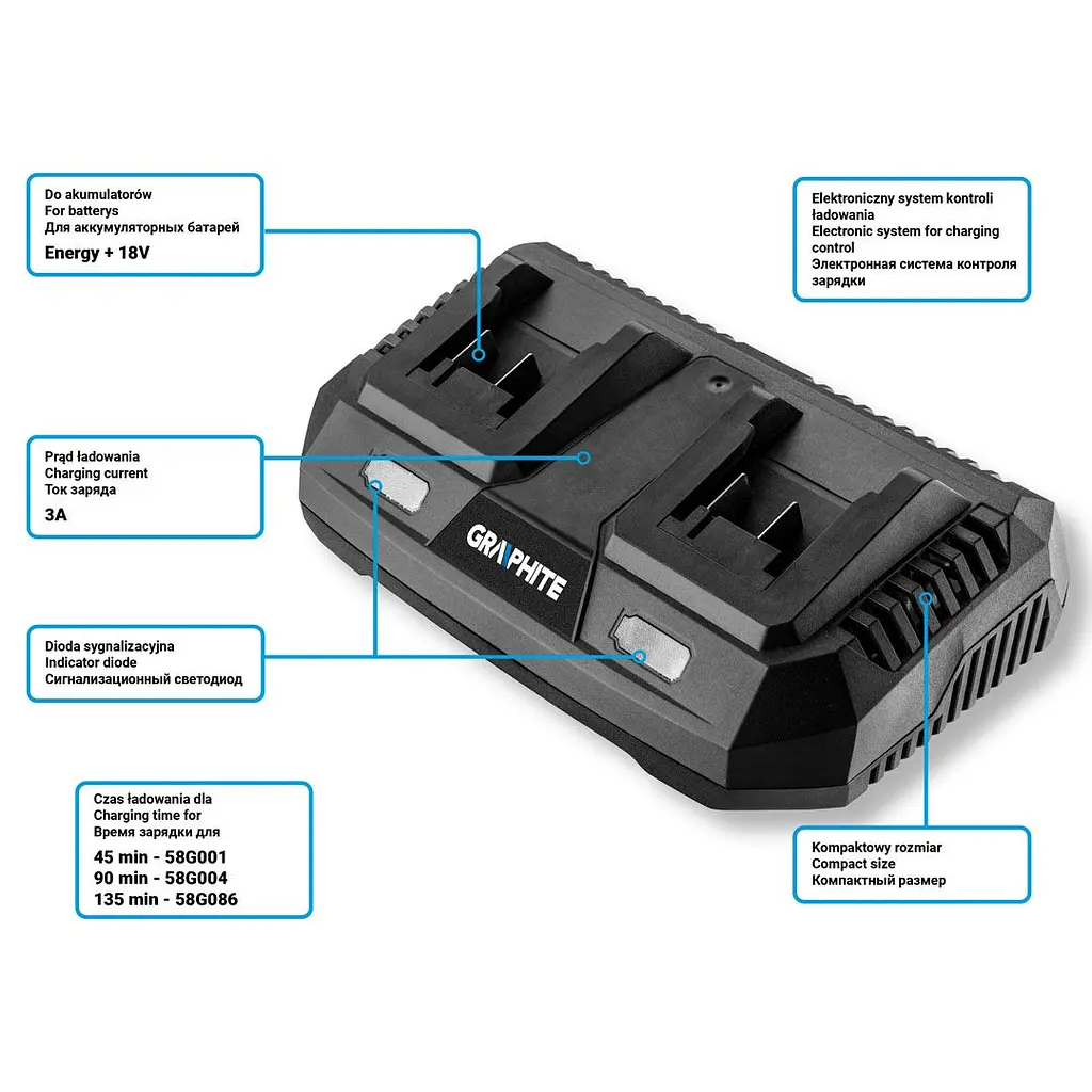 Зарядний пристрій Energy+ 18В 3А Graphite hoz0014345 - фото 4