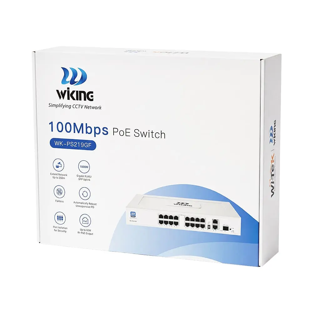 PoE-комутатор 19-портовий некерований Wiking WK-PS219GF, 16x100Mbps PoE, 2x1000Mbps Uplink, 1x1000Mbps SFP, 180W (73-00272) - фото 9