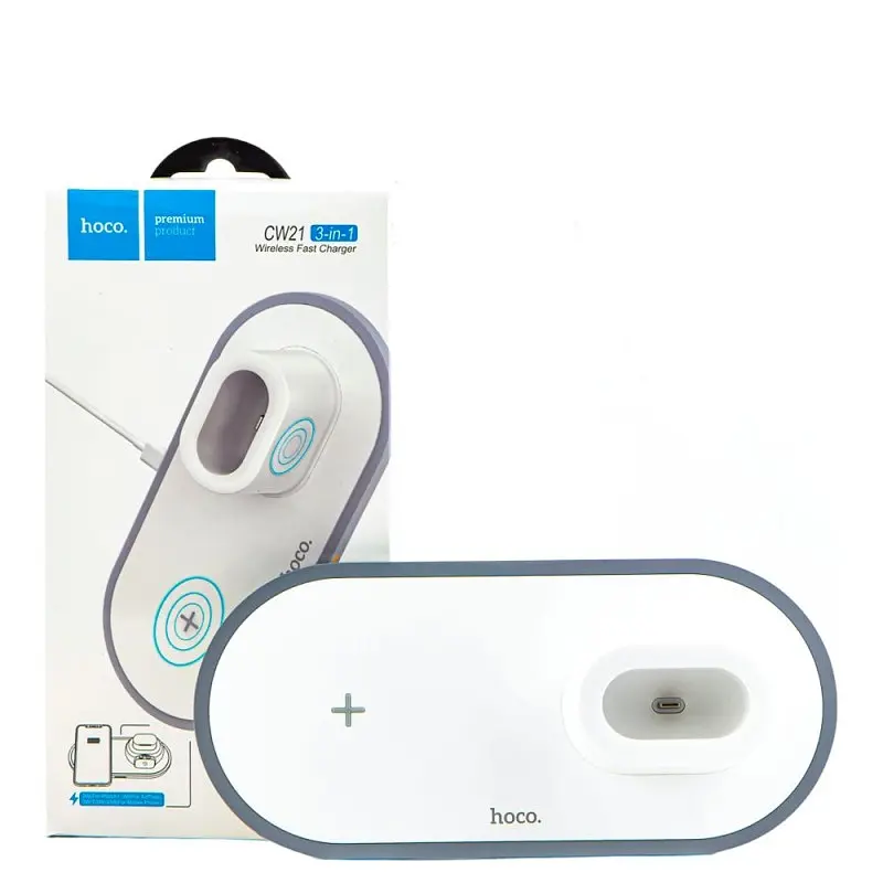 Зарядка беспроводная QI Hoco CW21 Wisdom 3-in-1 iphone/watch/airpods charge белая - фото 4
