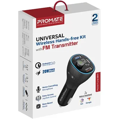 FM модулятор Promate PowerTune 38w USB-A OTG/USB-A QC3.0/USB-C PD чорний (powertune-38w\.black) - фото 10