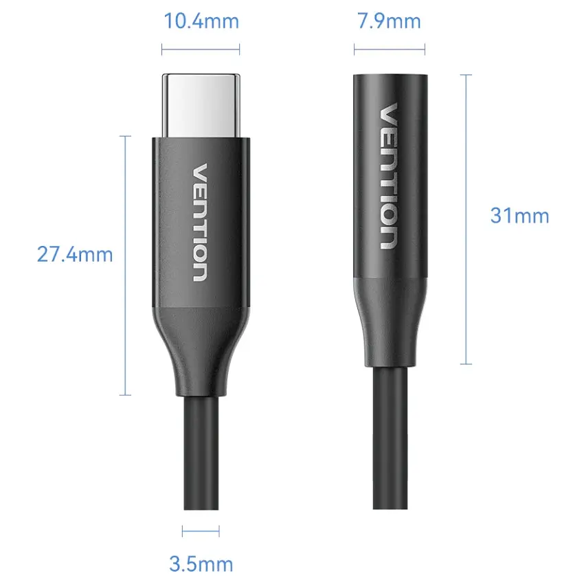 Перехідник USB-C аудіо Jack 3.5мм, Aluminum Alloy, чорний Vention - фото 2