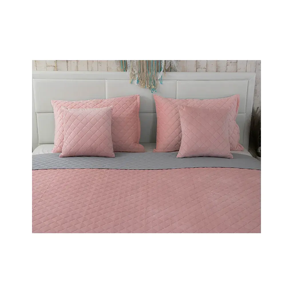 Покривало Руно Pink and Grey ромб велюр 150х220 (360.55_Pink and Grey ромб) - фото 6