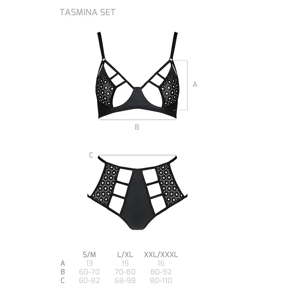 Комплект білизни Passion TASMINA SET S/M black, ліф, високі трусики з корсетом ззаду - фото 5