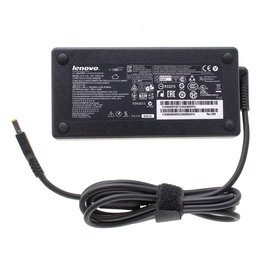 Блок живлення для ноутбука Lenovo 20V, 8.5A, 170W, USB+pin (Square 5 Pin DC Plug), чорний (без кабеля!) - фото 2