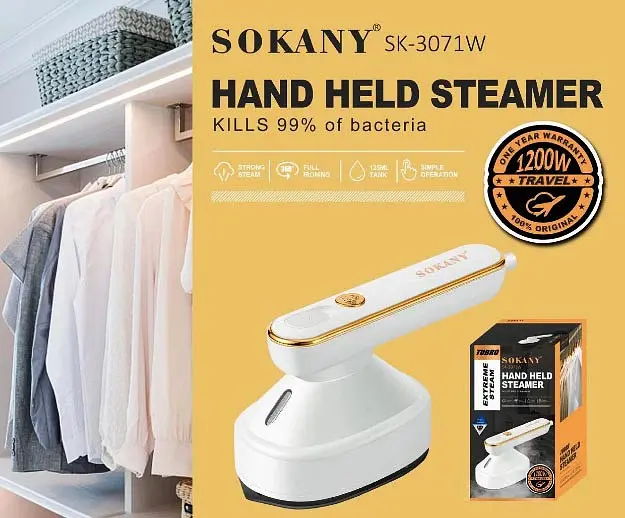 Дорожный мини утюг Sokany SK-3071W отпариватель для глажки отпаривания одежды 1200 Вт Белый - фото 6