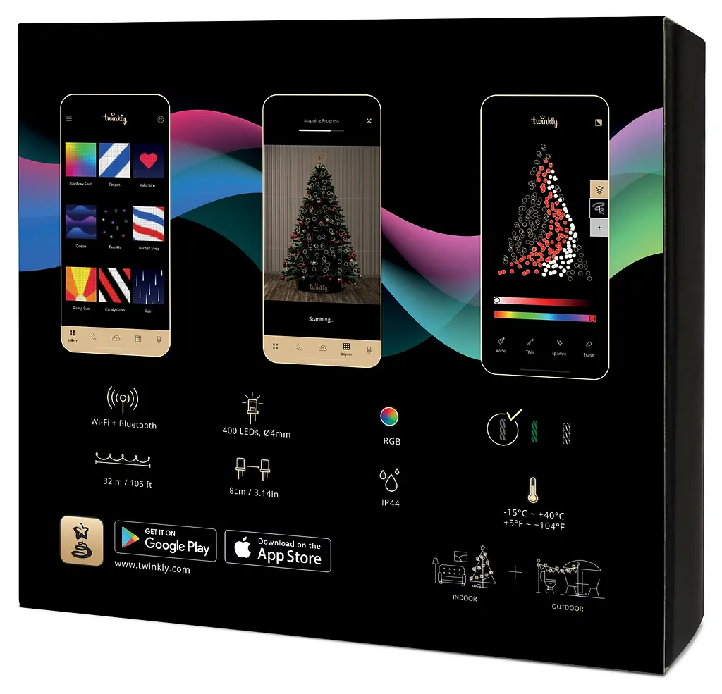Twinkly Smart LED Гірлянда Twinkly Strings RGB 400, Gen II, IP44, довжина 32м, кабель чорний - фото 2