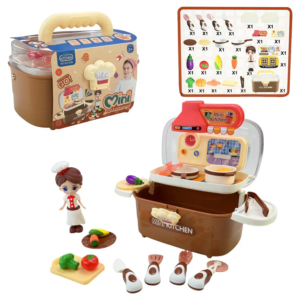 Ігровий набір кухонних аксесуарів Mini kitchen у кейсі-трансформері з фігуркою кухаря (623-826)