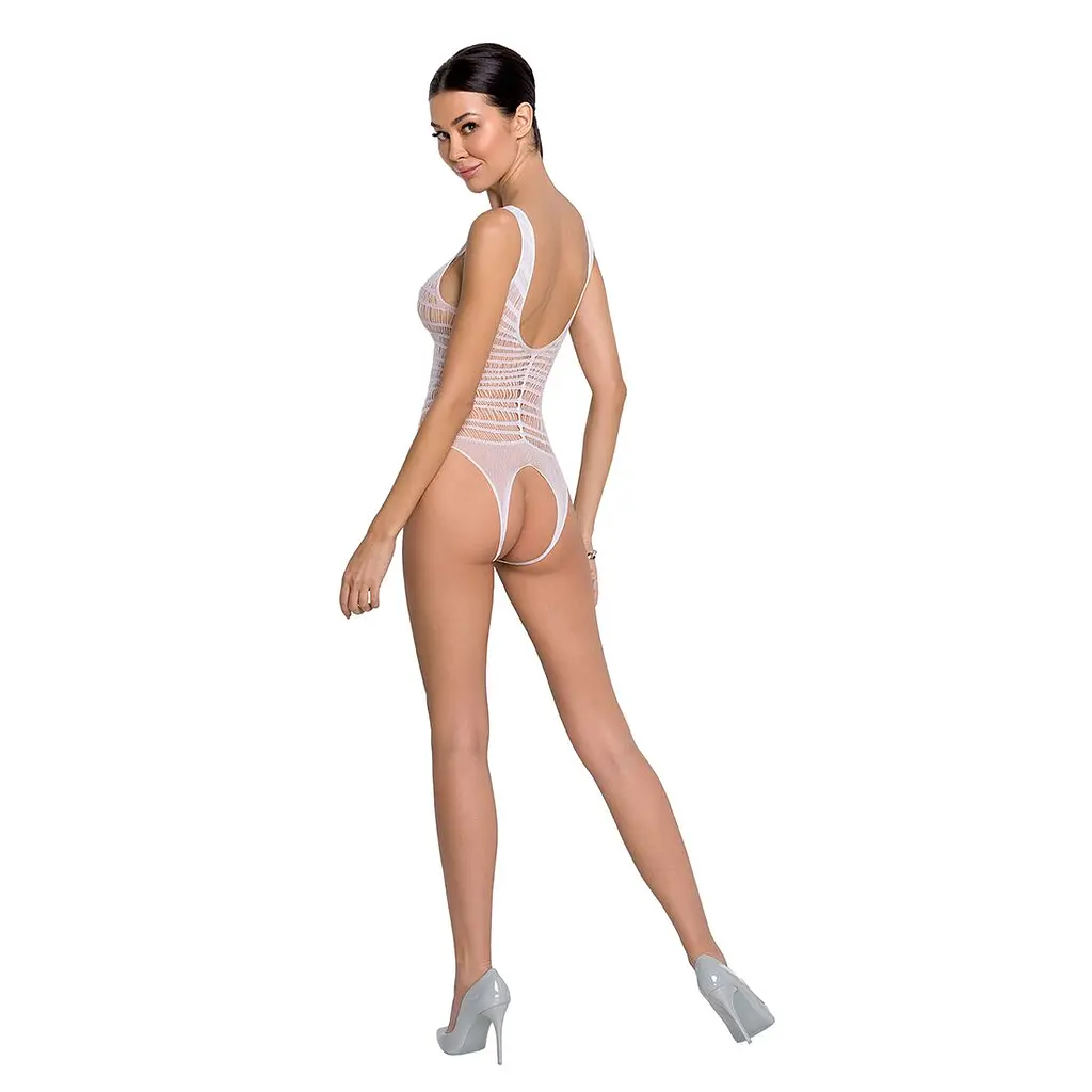 Бодістокінг з доступом Passion BS086 white, вертикальна сітка, виріз на спинці - фото 4