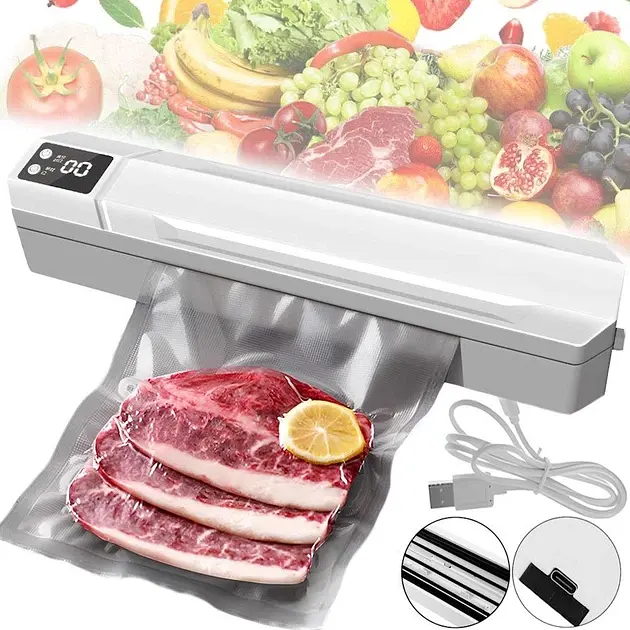 Вакуумний пакувальник пакетів Vacuum Sealer / Автоматичний побутовий вакууматор з пакетами, вакуумайзер для пакування та зберігання їжі - фото 2