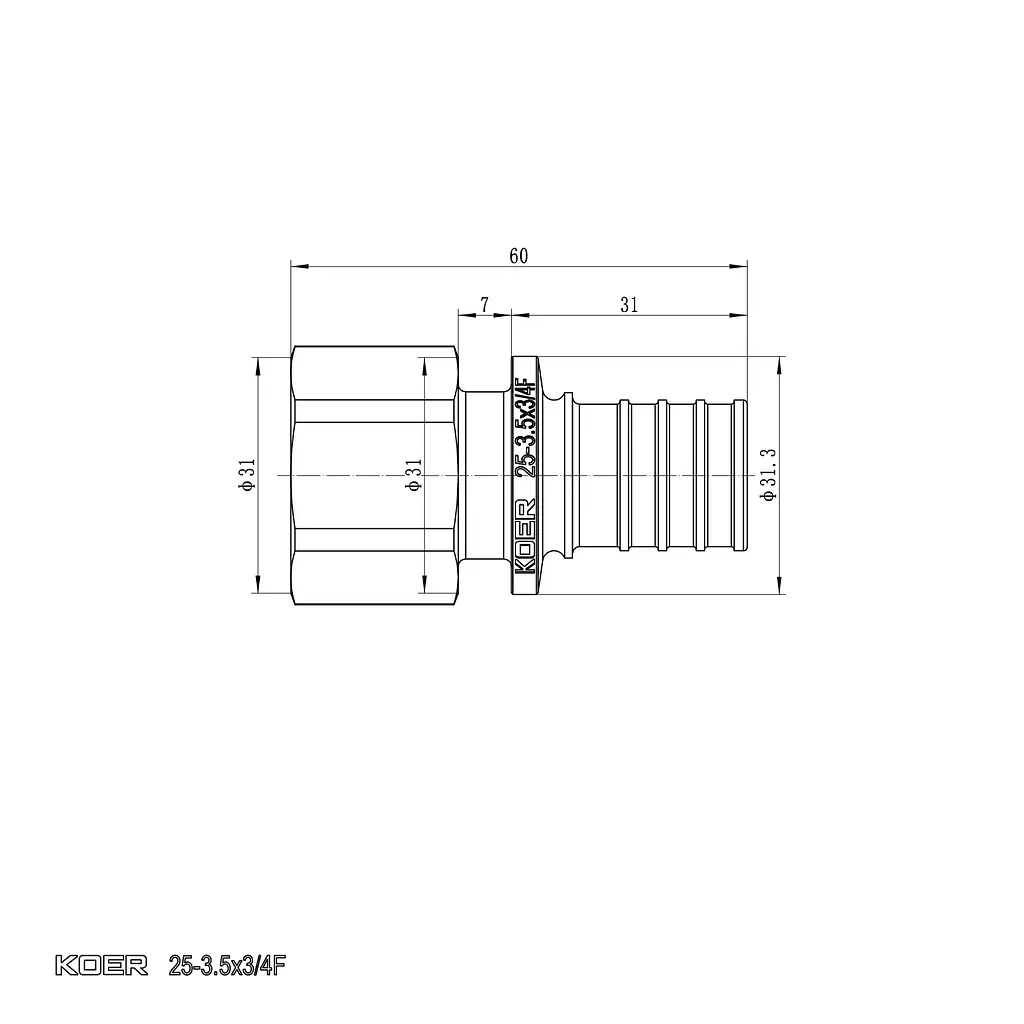 Перехідник з ВР Koer Ka.A08F-25 - 25(3.5mm) x 3/4"F KR4865 - фото 3
