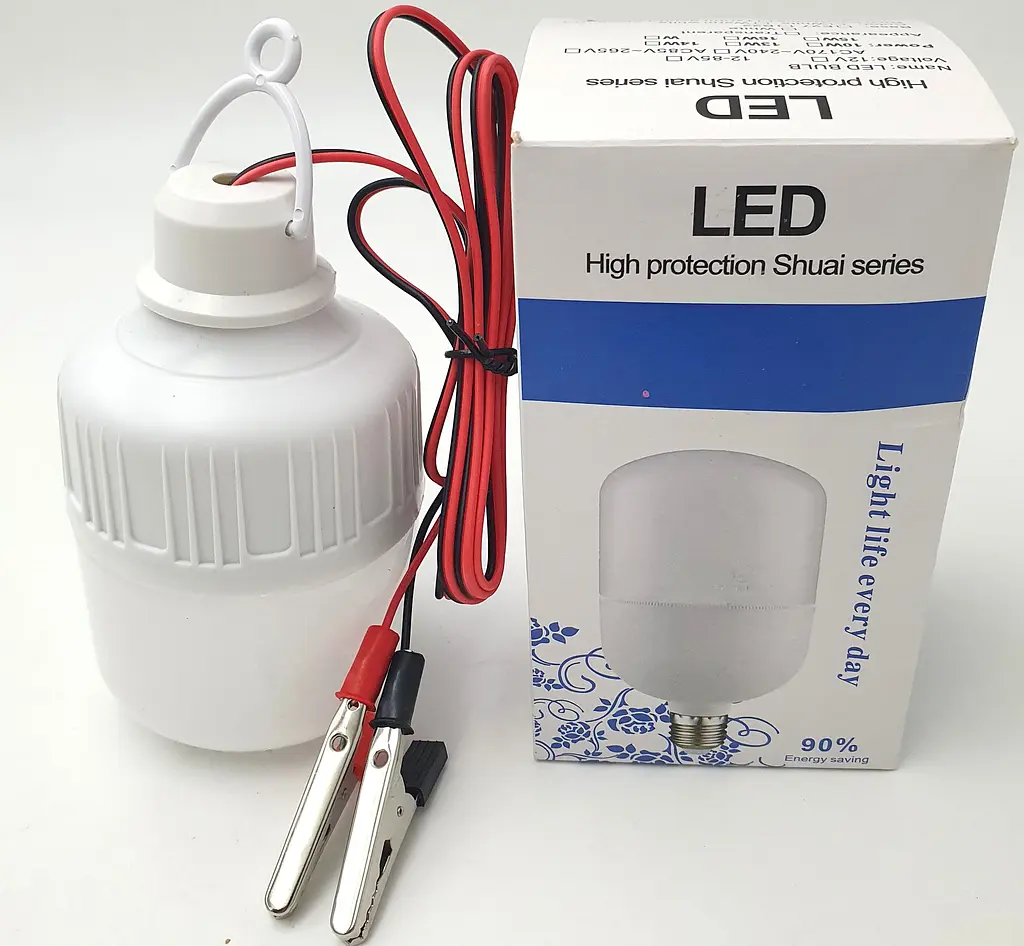 Світлодіодна LED-лампа 12 V 10 W 11 × 6 см лампочка кемпінгова на дроті 2 м із затискачами (крокодилами) UKC - фото 3