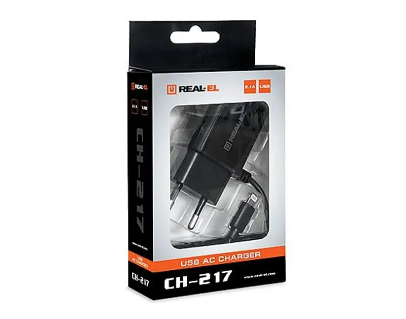 Зарядний пристрій Real-el CH-217 2USB 2.1A Black та кабель Lightning - фото 8