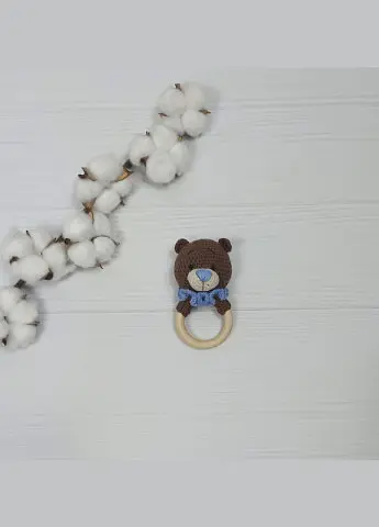 Брязкальце ручної роботи "Ведмедик" a.l.babybox Коричневий-синій