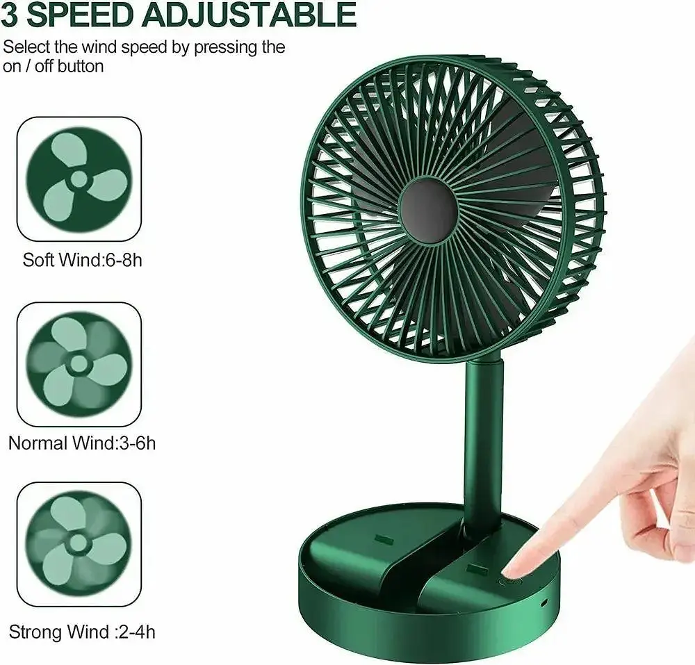 Аккумуляторный настольный вентилятор Telescopic Folding Fan Портативный складная мини USB ветродуйка Зеленый - фото 8
