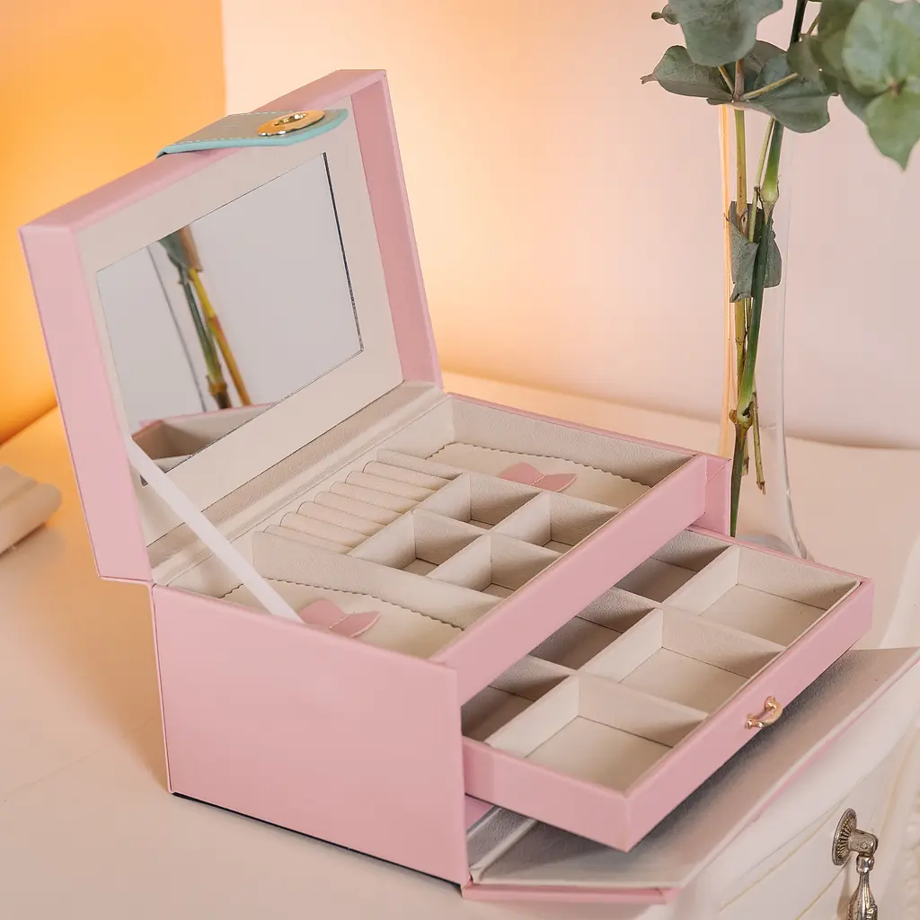 Кейс-скринька Yiwu для прикрас на кнопці 22.5x15.5x13 см рожевий HP-5-17P - фото 8