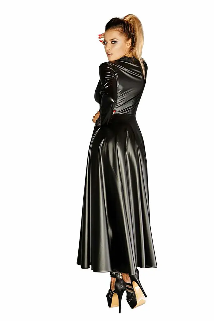 Сукня-плащ з мокрим ефектом Noir Handmade F128C Powerwetlook gown coat, M - фото 3