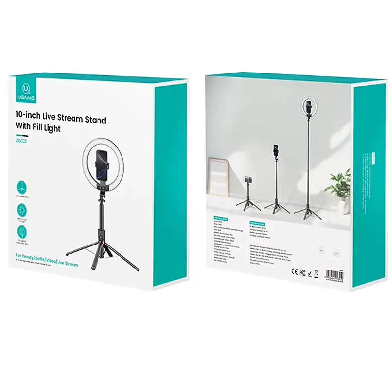 Кільцева LED-лампа для селфі Usams US-ZB323 10-inch Fill Light 1200mAh Black - фото 6