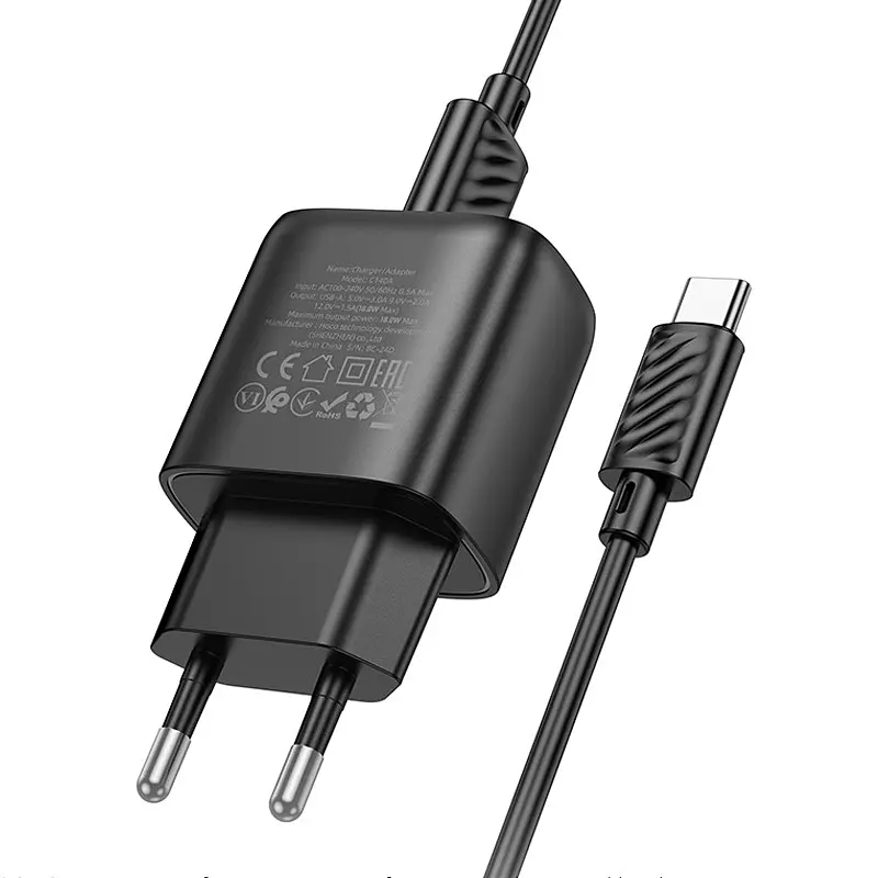 МЗП Hoco C140A Smart QC3.0 18W (1USB-A) + кабель USB to Type-C Black - фото 4