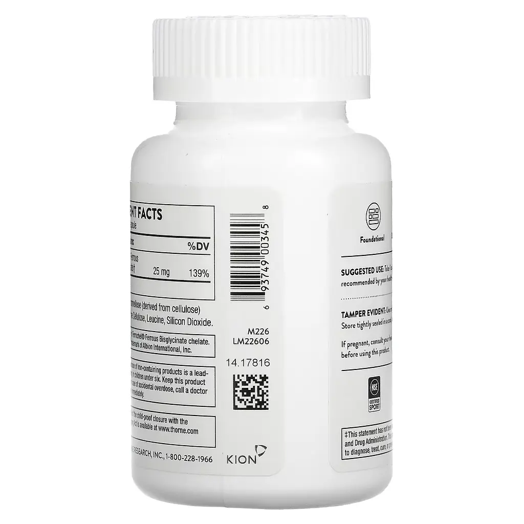 Бісгліцинат заліза Thorne Research Iron Bisglycinate 25 мг 60 капсул - фото 4