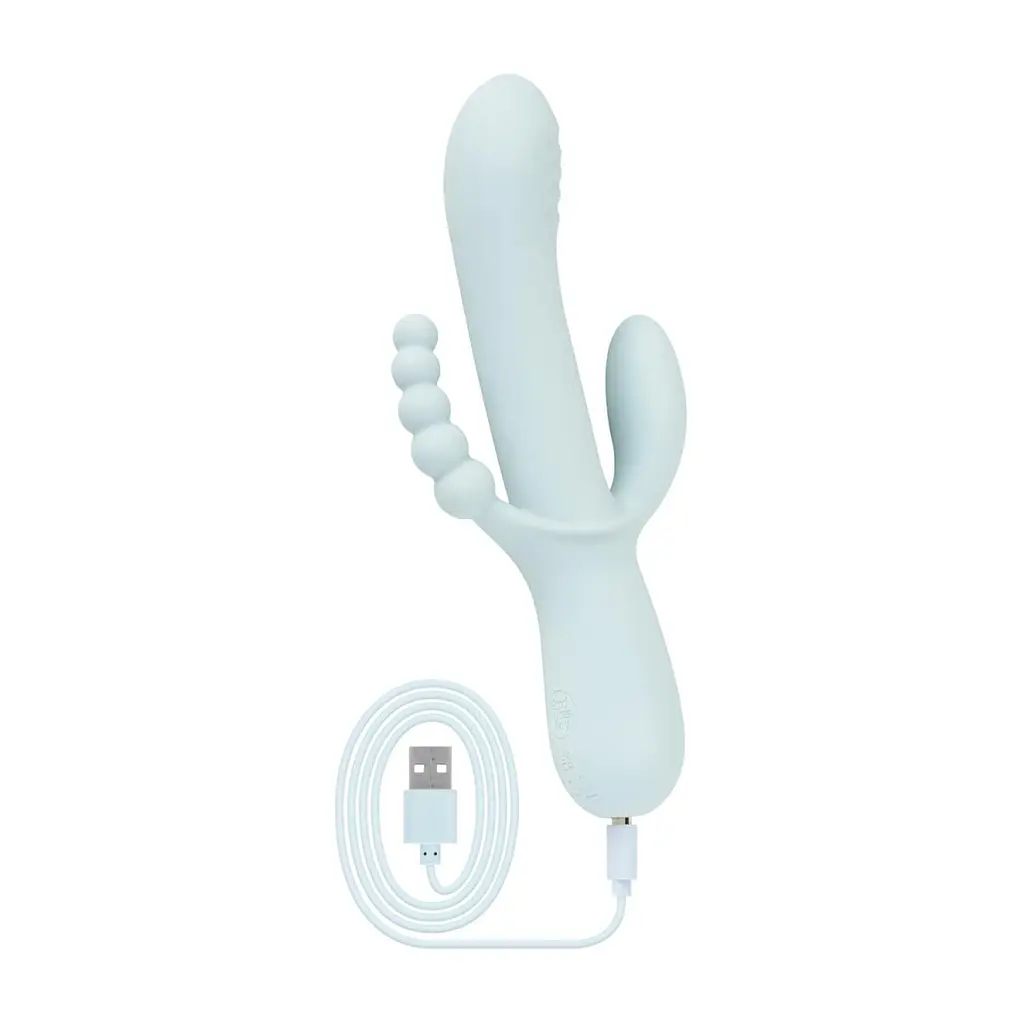 Потрійний вібратор Good Vibes Only - SAGE Triple Stimulation Vibe Soft Silicone - Blue, манливий рух - фото 4