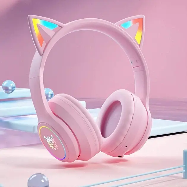 Беспроводные игровые наушники с кошачьими ушками Onikuma B90 RGB гарнитура с микрофоном Pink (19117) - фото 11