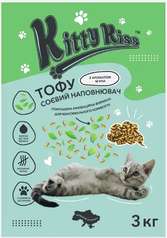 Наповнювач для котячого туалету Kitty Kiss Tofu соєвий тофу з ароматом м'яти 3 кг KK8246 - фото 2