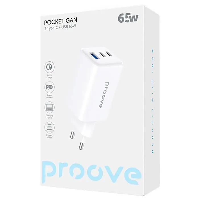 Зарядний пристрій Proove Pocket GaN 65W (2Type-C + USB) white (WCPG65121202) - фото 2