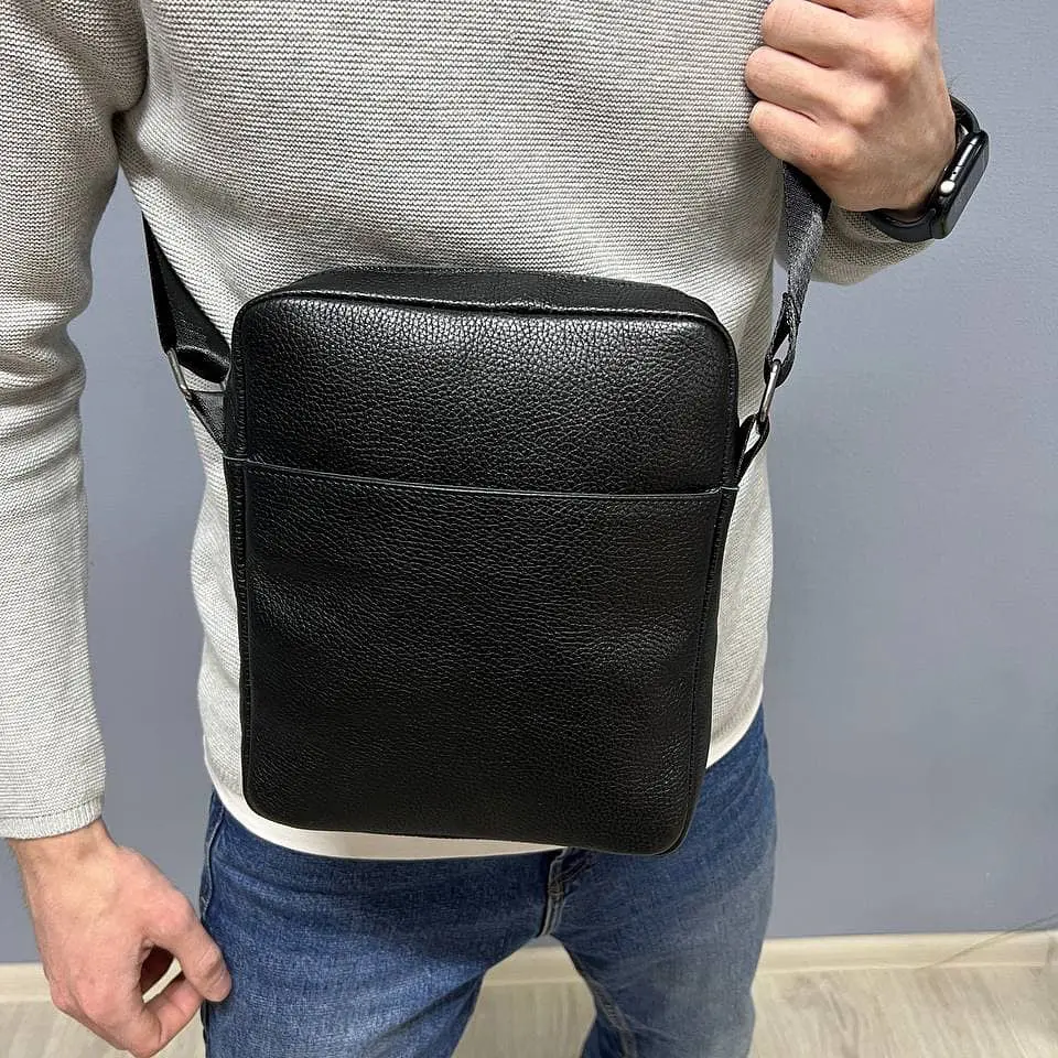 Сумка мужская черная кожаная Handycover S245 через плечо - фото 7
