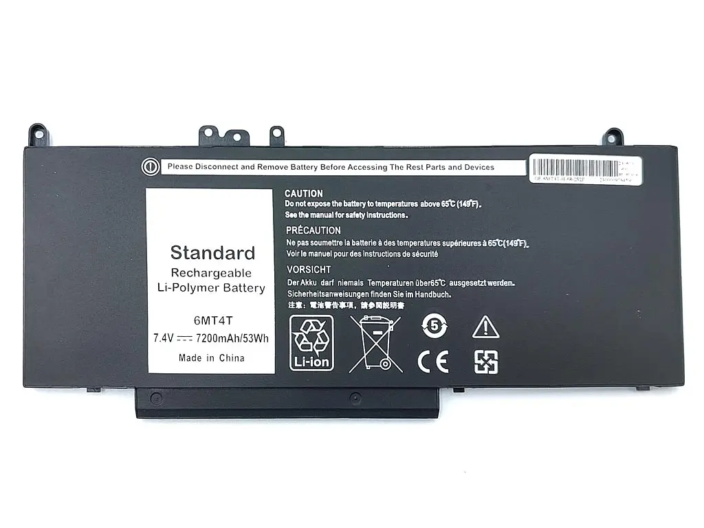 Акумулятор 6MT4T для Dell Latitude 14 E5470, E5570, E5450, Precision M3510 (TXF9M 79VRK 07V69Y 7V69Y) (7.4V 7200 mAh 53Wh) - фото 2