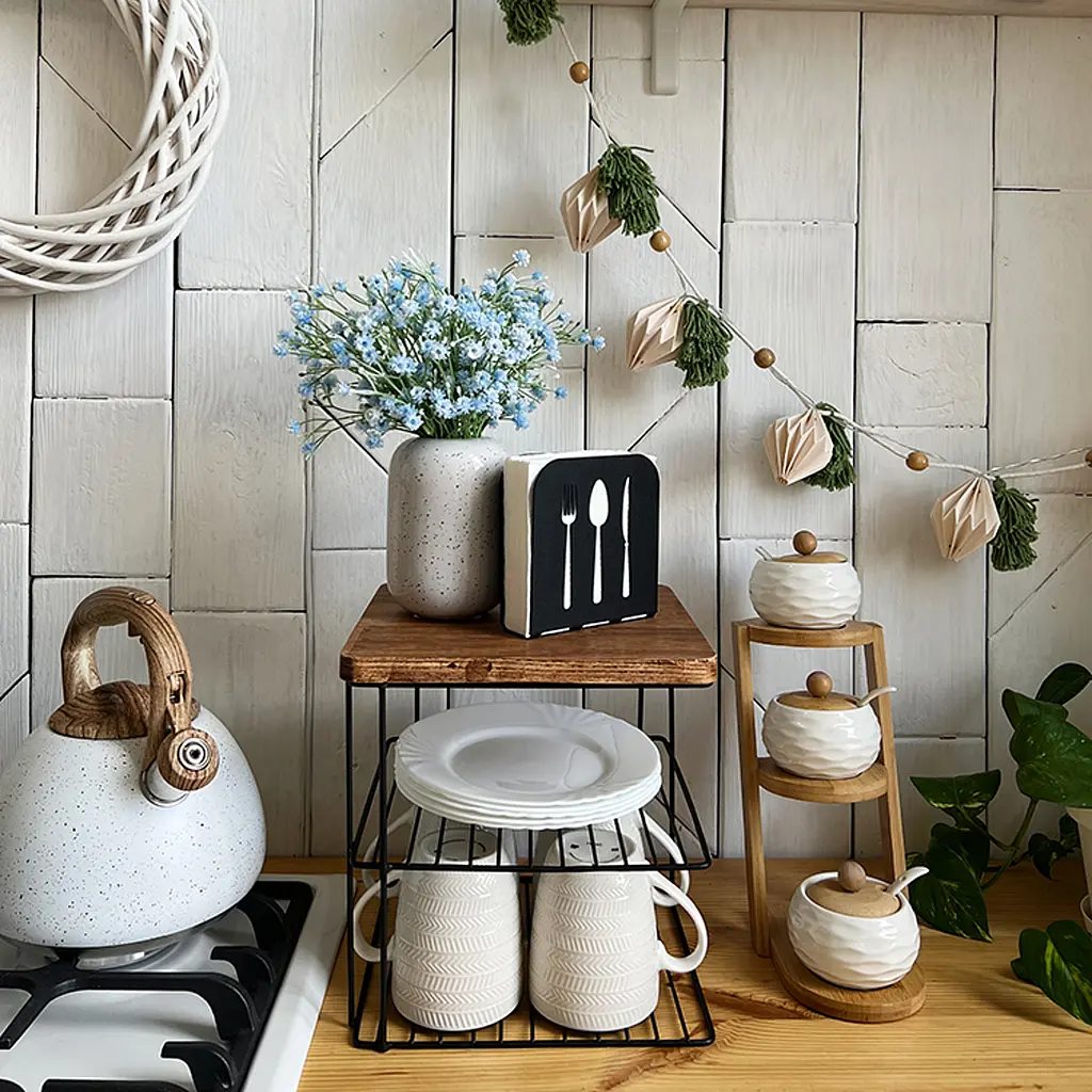 Підставка під тарілки Nice & Cozy Garret металева з дерев'яною основою чорна - фото 2