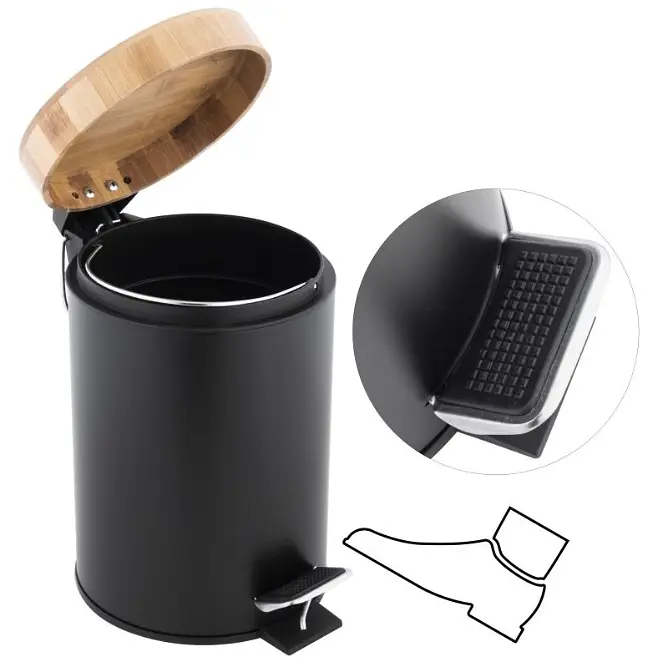 Кошик для сміття Yoka Bin Black Bamboo 3л. для ванної кімнати CH.BIN-BLK, Чорний матовий - фото 5