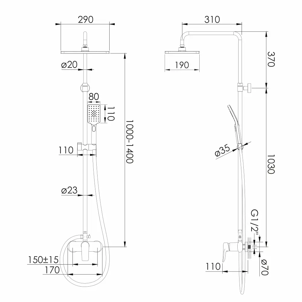 Душова система хром Imprese Modus f03008201SS, Хром - фото 2