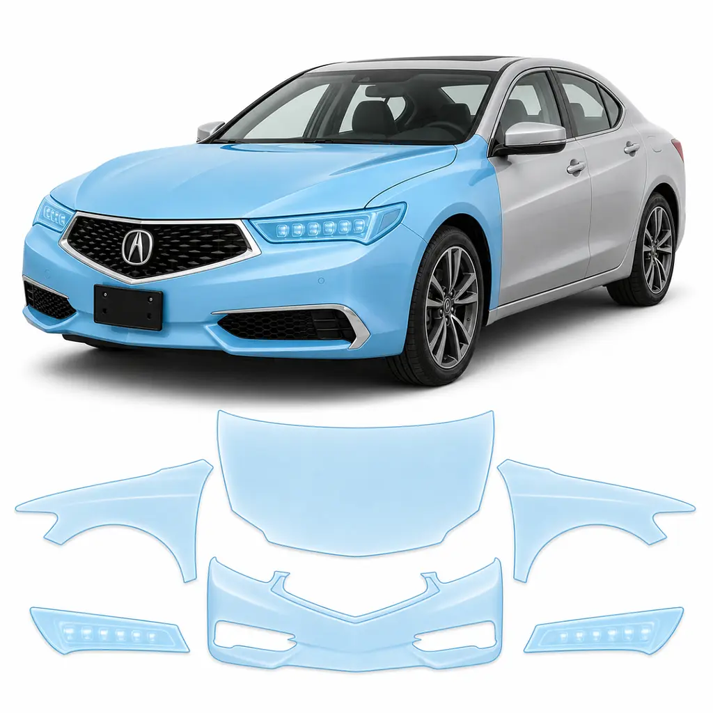 Антигравійна захисна бронеплівка за лекалами для Acura TLX I facelift 2018-2020 - передня частина авто (капот бампер крила))