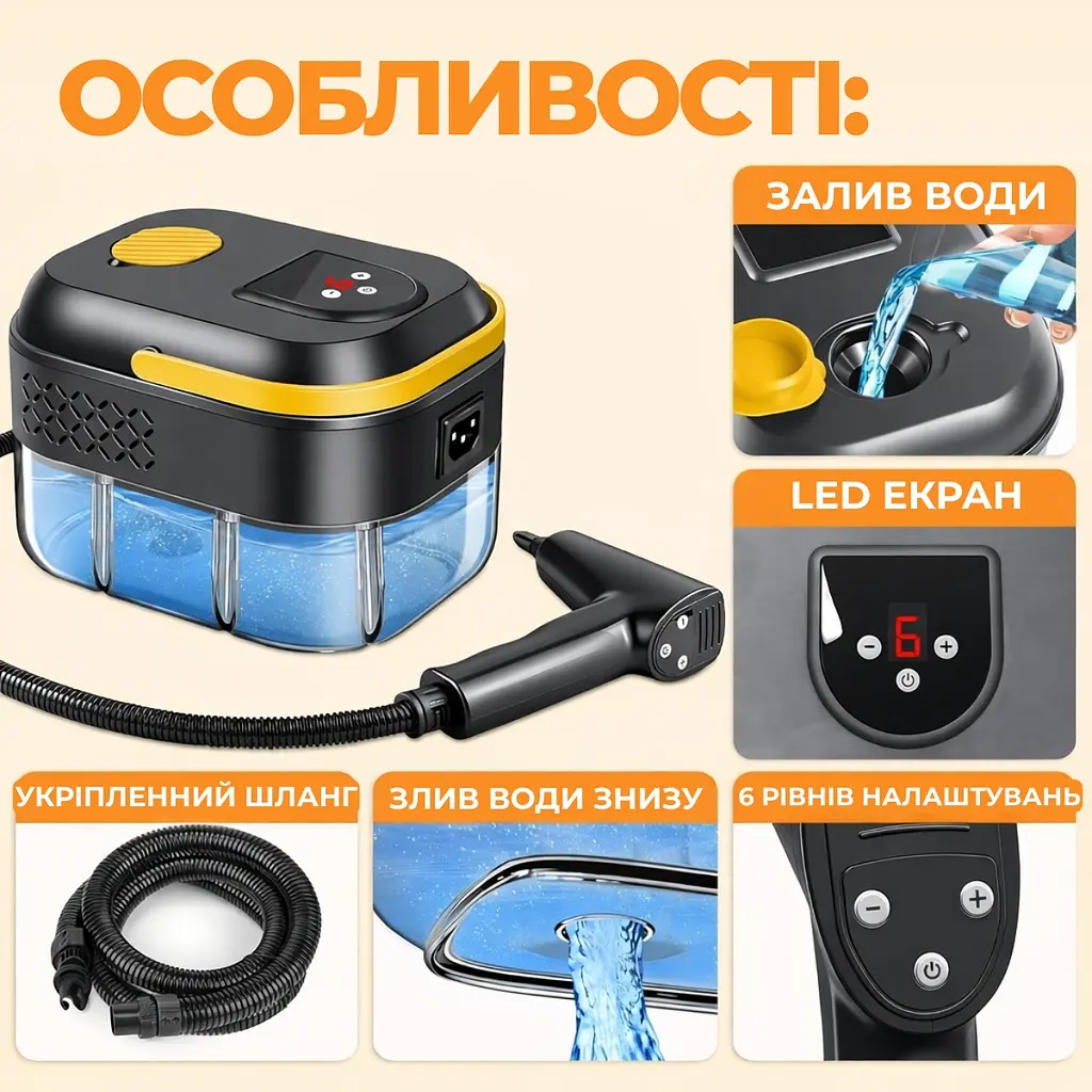 Потужний пароочисник 1500W, 1700 мл, 3.5 бар з цифровим дисплеєм та подвійним контролем температури - фото 7
