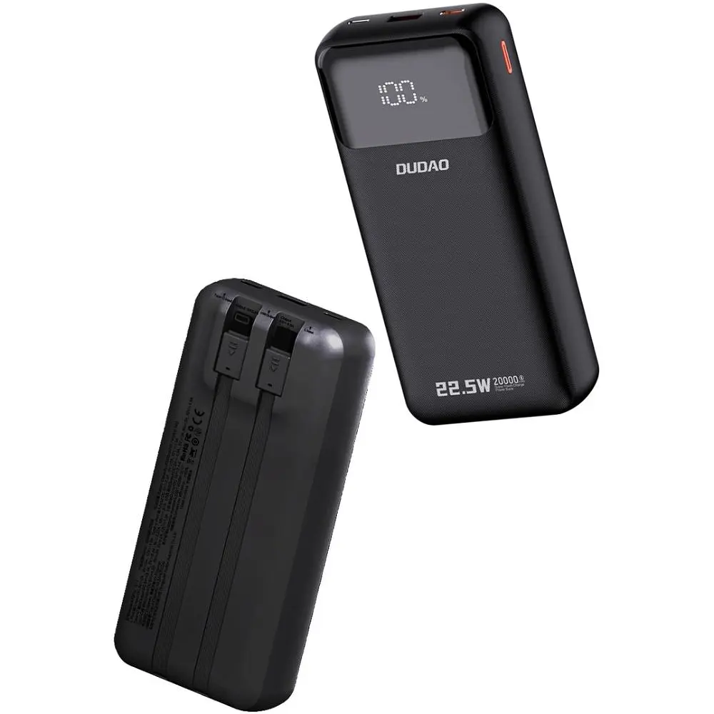 Універсальна мобільна батарея Dudao 20000mAh K15 Pro 22,5W PD USB-A,USB-C In/Out,with built-in USB-C/Lightning cables Black (6977196682430) - фото 4