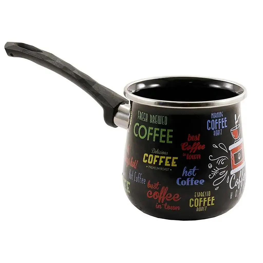 Турка для кави кавоварка емальована 600 мл 4060 Coffee, Interos Чорний 87612 - фото 2