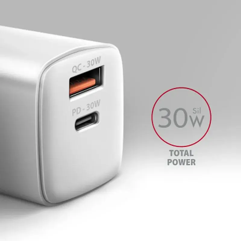 Зарядний пристрій AXAGON 1xUSB QC4.0 + 1xUSB-C PD30W PPS white (ACU-PQ30W) - фото 3