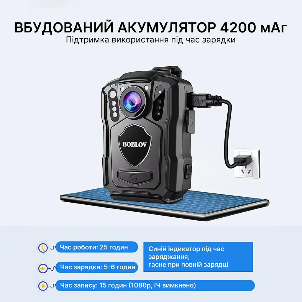 Нагрудний відеореєстратор BOBLOV M5 128GB 2K 1440P з потужним акумулятором, кут огляду 140° - фото 2