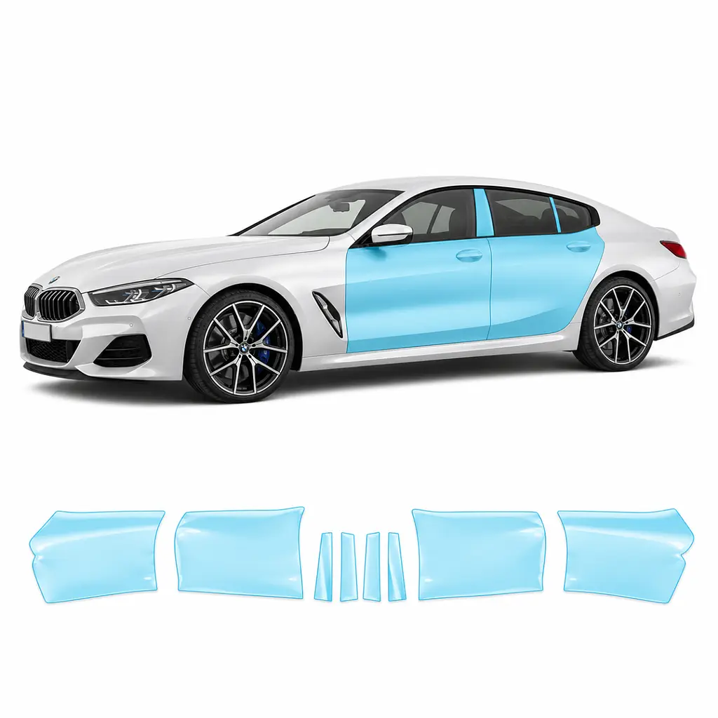 Антигравійна захисна бронеплівка за лекалами для BMW 8 Series G15/G14/G16 facelift 2022- зони дверей і стійки вікон