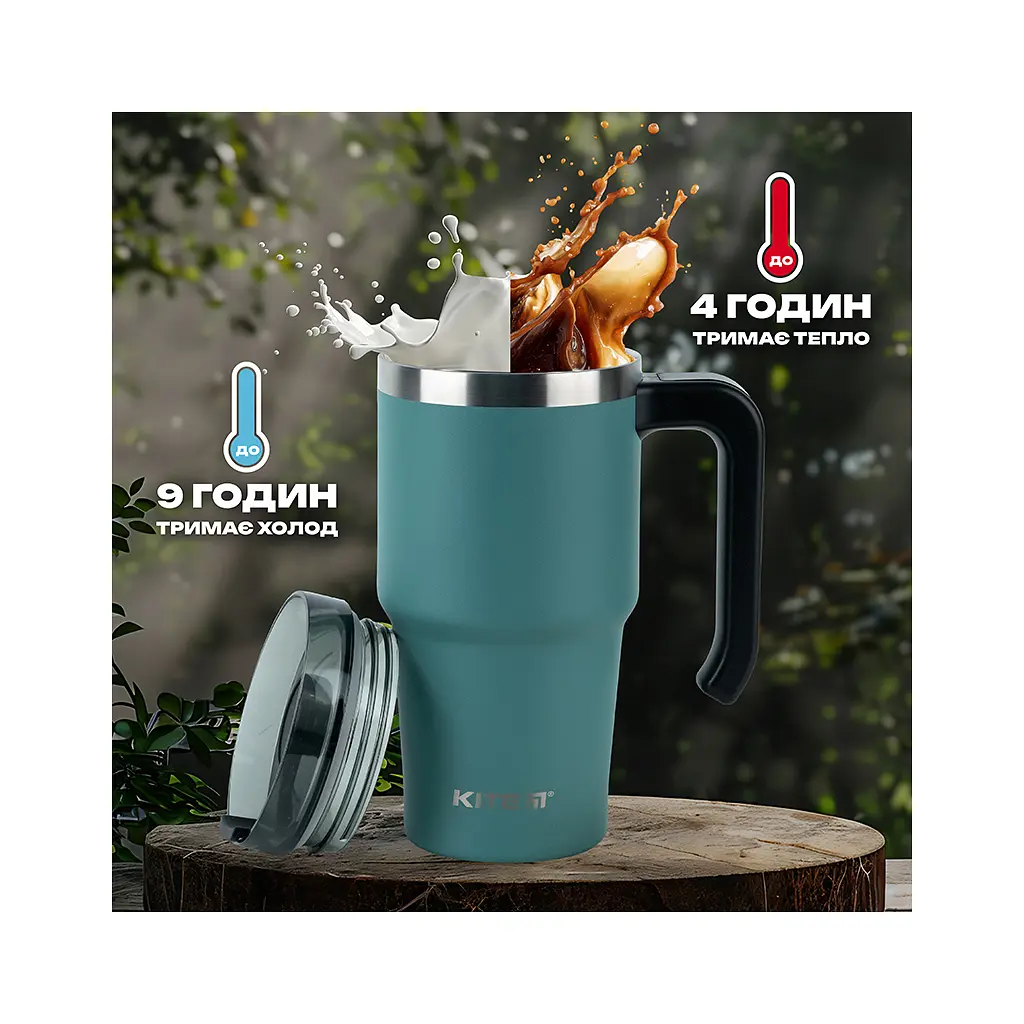Термокружка Kite з ручкою 600 мл зелена (K24-1207-3) - фото 9