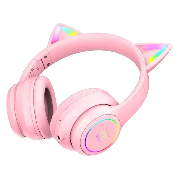 Беспроводные игровые наушники с кошачьими ушками Onikuma B90 RGB гарнитура с микрофоном Pink (19117) - фото 3