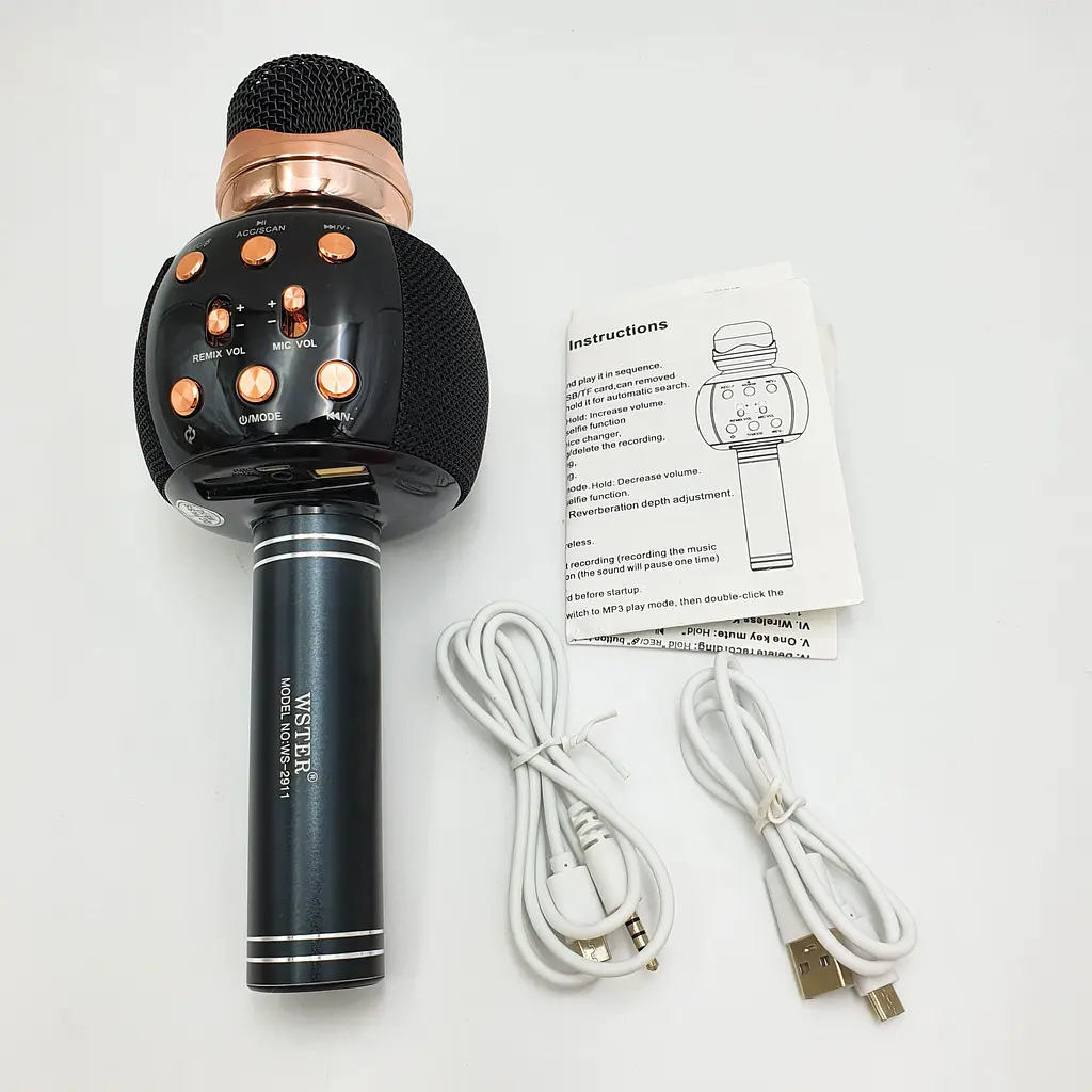 Бездротовий караоке мікрофон з динаміком 5 тембрів голосу USB AUX FM Wster WS-2911 чорний - фото 2