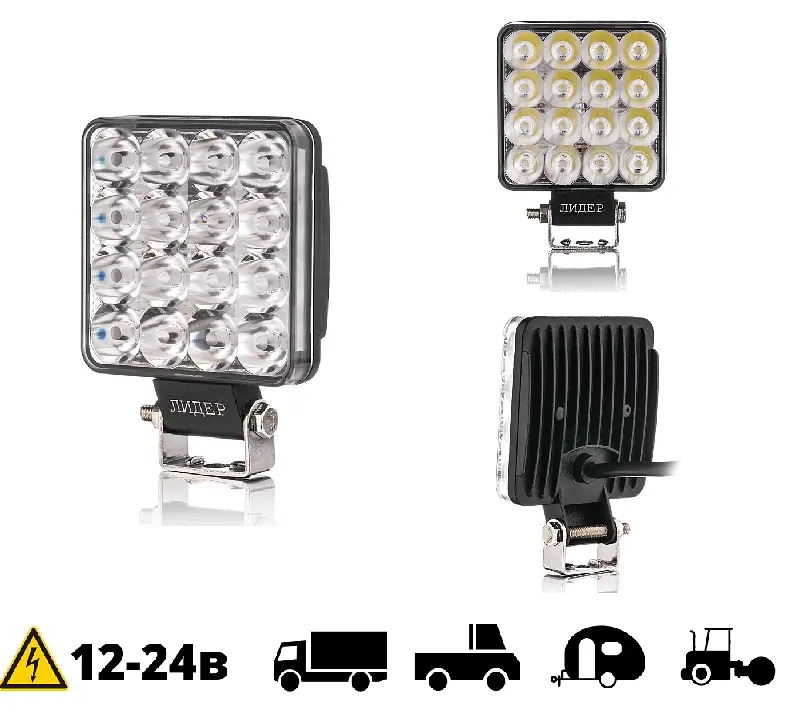 Фара LED Квадрат 48W (3W x 16) 10-30V 80x80x20 мм Далекий Spot Сробоскоп Білий (MINI 48W) - фото 3