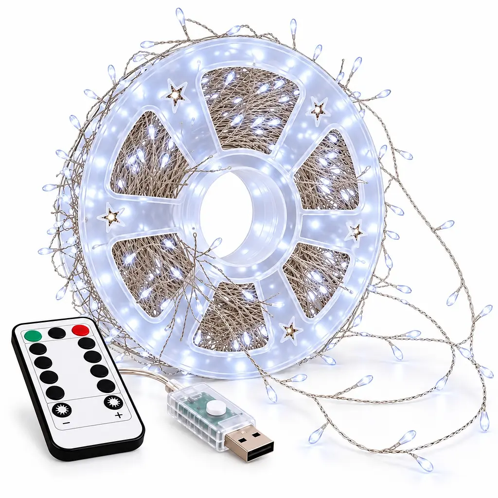Світлодіодна гірлянда Мішура довжина 50 м на 1500 LED USB DT-1595 холодне біле світло з пультом ДК